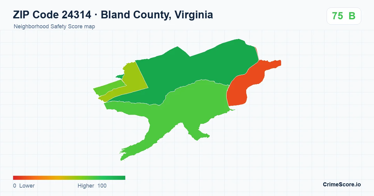 ZIP Code 24314 in Bland County, Virginia neighborhood Safety Score map