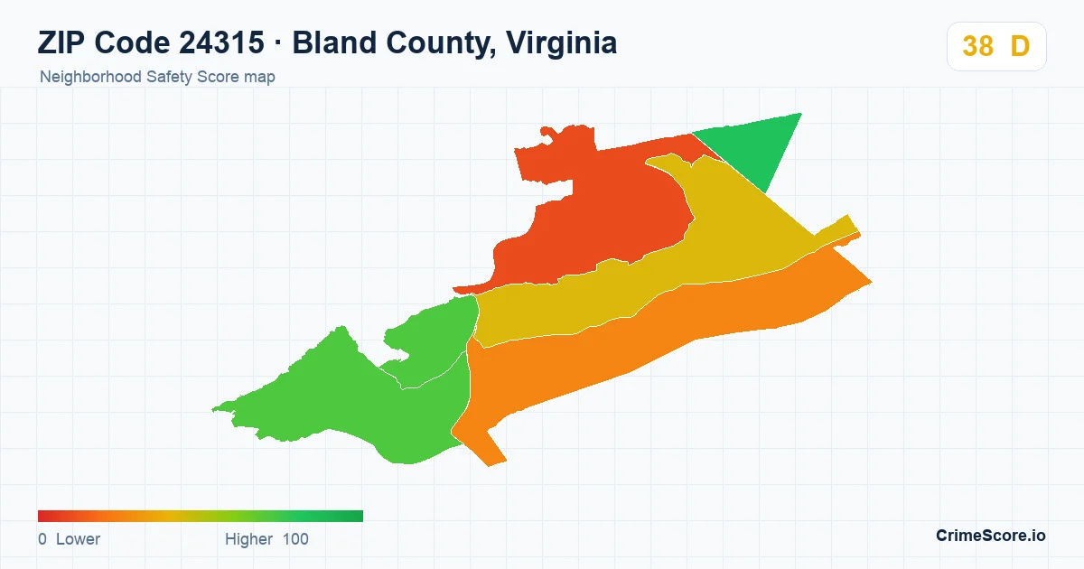 ZIP Code 24315 in Bland County, Virginia neighborhood Safety Score map