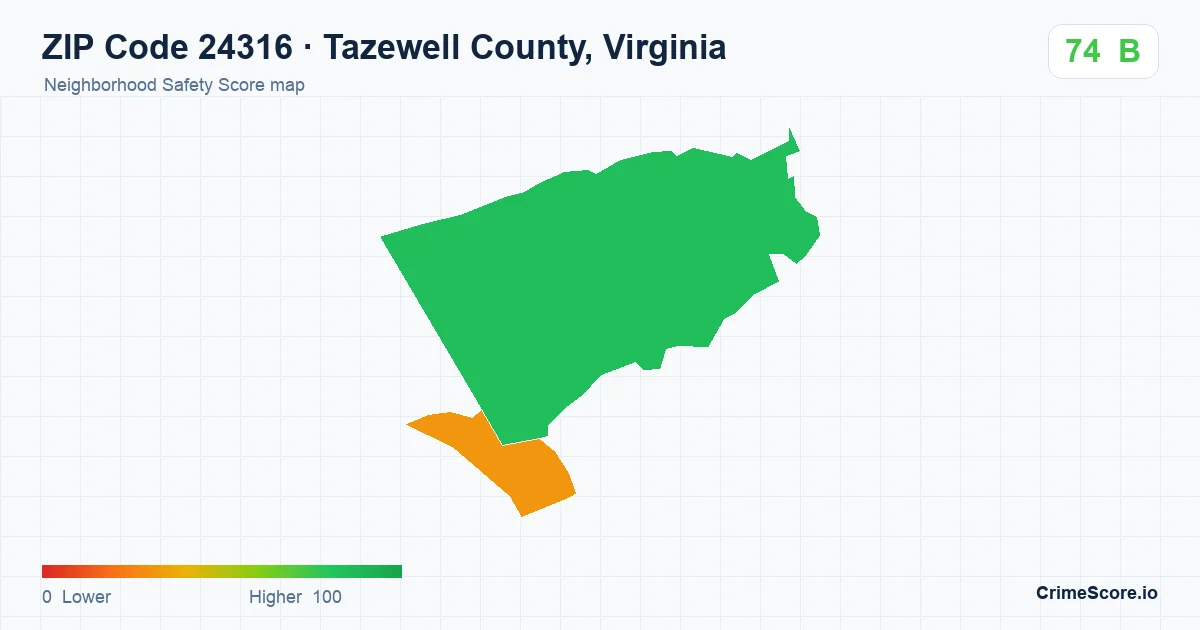 ZIP Code 24316 in Tazewell County, Virginia neighborhood Safety Score map