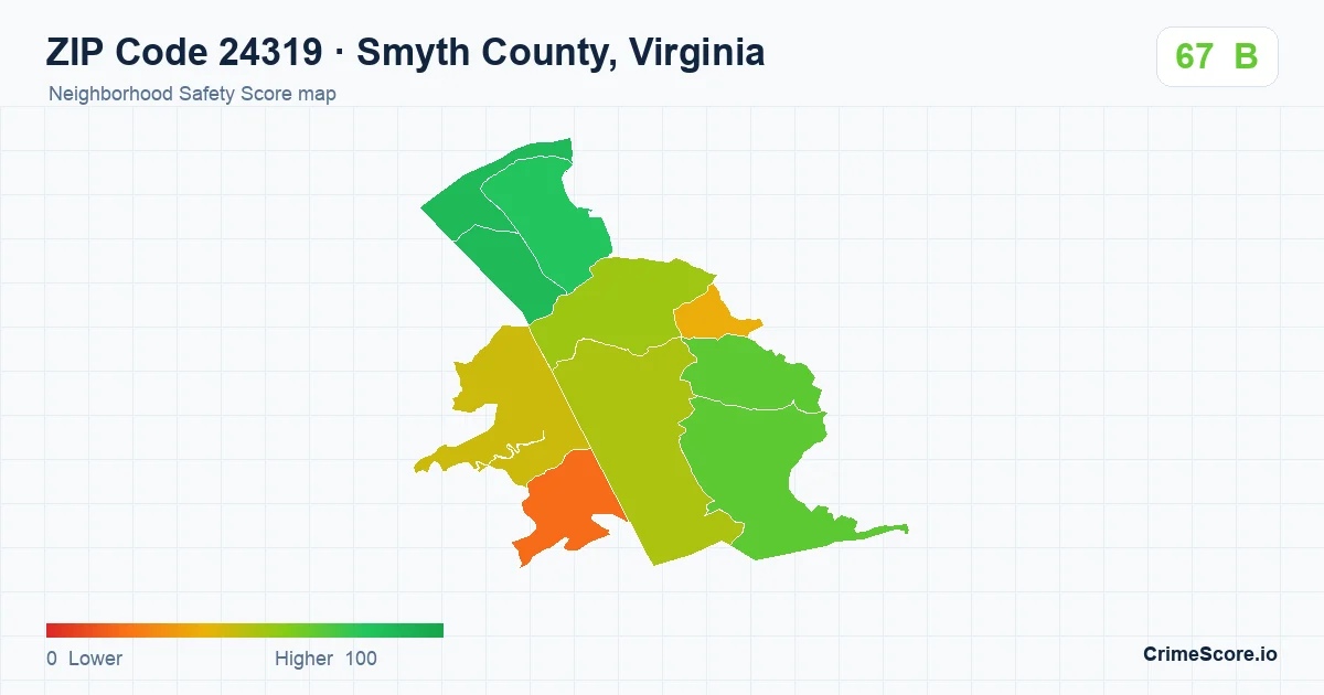 ZIP Code 24319 in Smyth County, Virginia neighborhood Safety Score map
