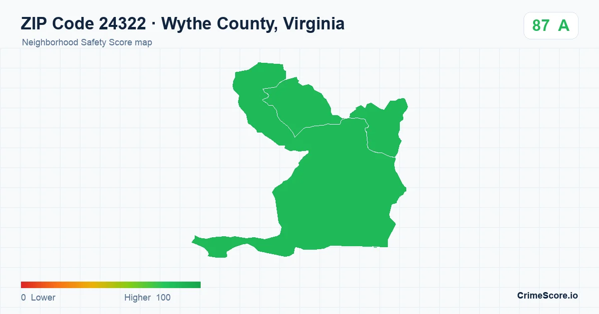 ZIP Code 24322 in Wythe County, Virginia neighborhood Safety Score map