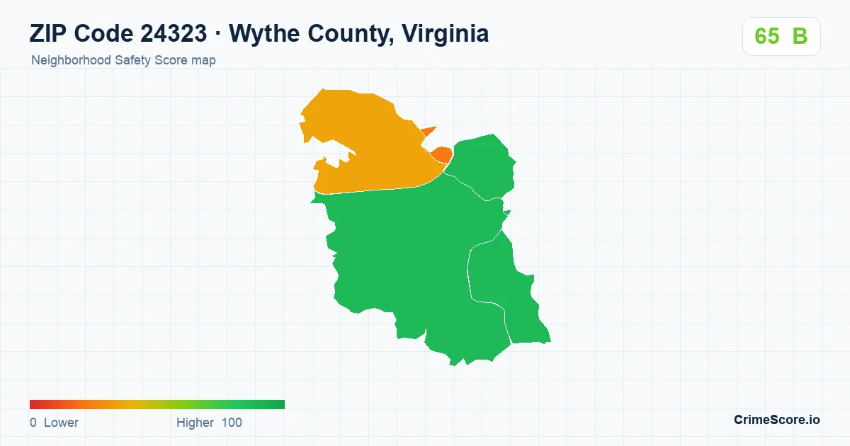 ZIP Code 24323 in Wythe County, Virginia neighborhood Safety Score map