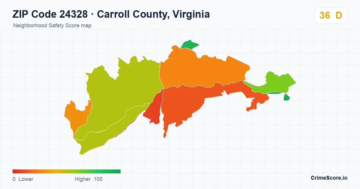 ZIP Code 24328 in Carroll County, Virginia neighborhood Safety Score map