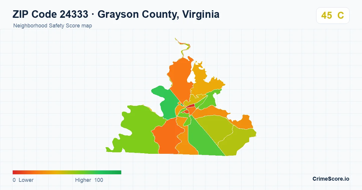ZIP Code 24333 in Grayson County, Virginia neighborhood Safety Score map