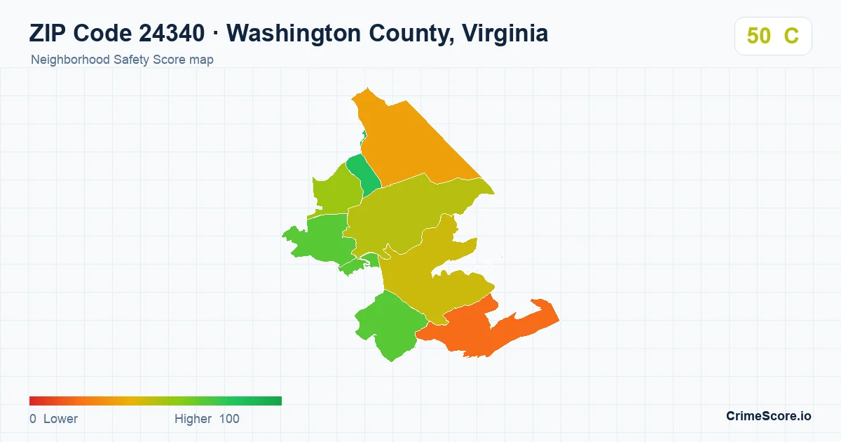 ZIP Code 24340 in Washington County, Virginia neighborhood Safety Score map