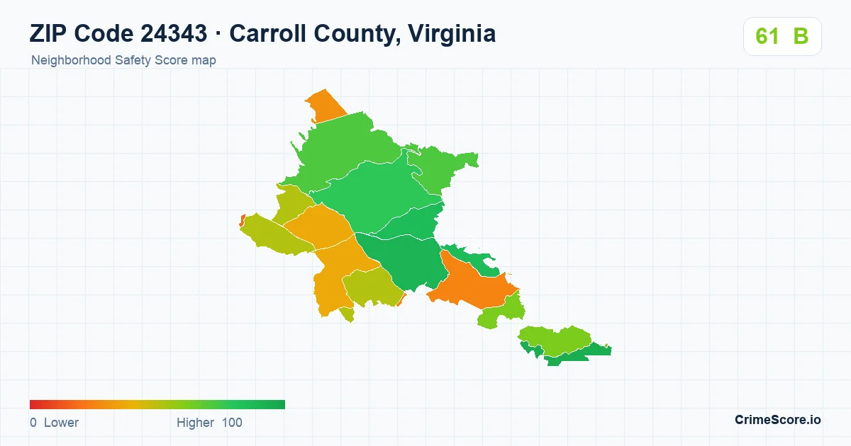 ZIP Code 24343 in Carroll County, Virginia neighborhood Safety Score map