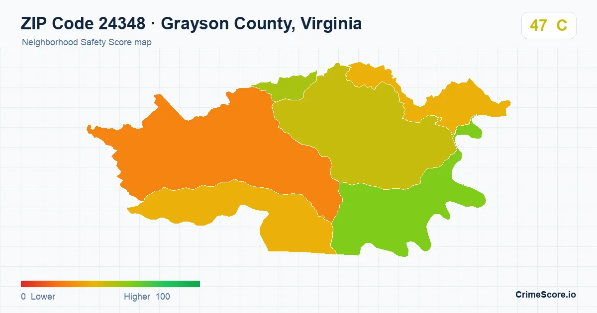 ZIP Code 24348 in Grayson County, Virginia neighborhood Safety Score map