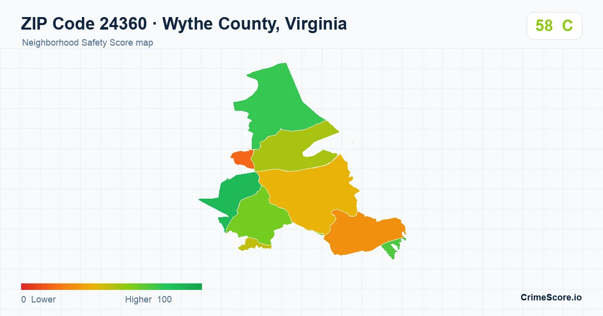 ZIP Code 24360 in Wythe County, Virginia neighborhood Safety Score map