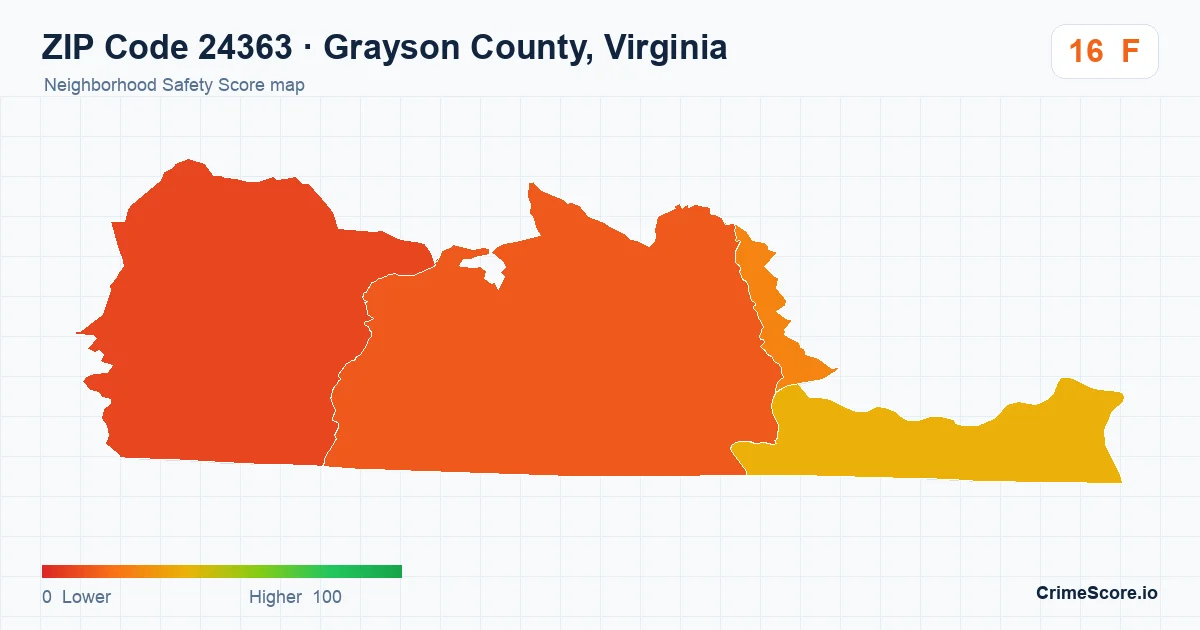 ZIP Code 24363 in Grayson County, Virginia neighborhood Safety Score map