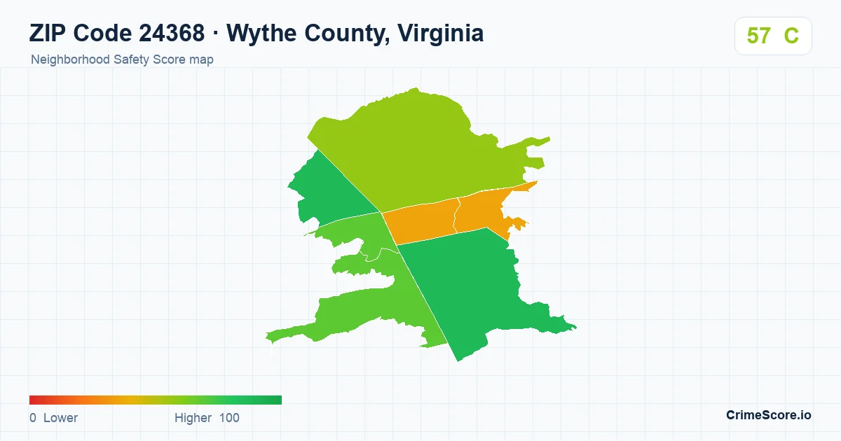 ZIP Code 24368 in Wythe County, Virginia neighborhood Safety Score map