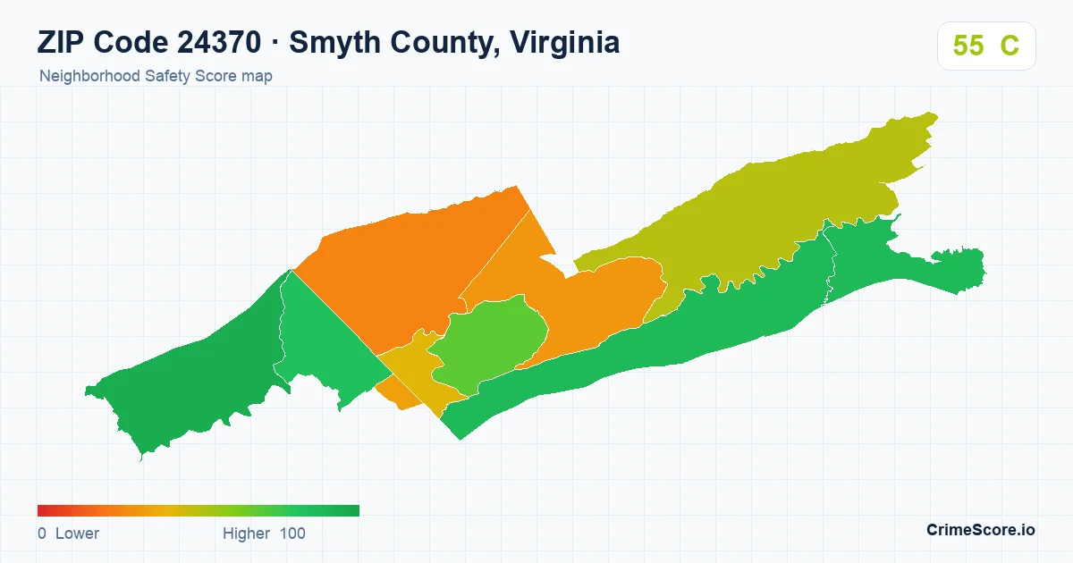 ZIP Code 24370 in Smyth County, Virginia neighborhood Safety Score map