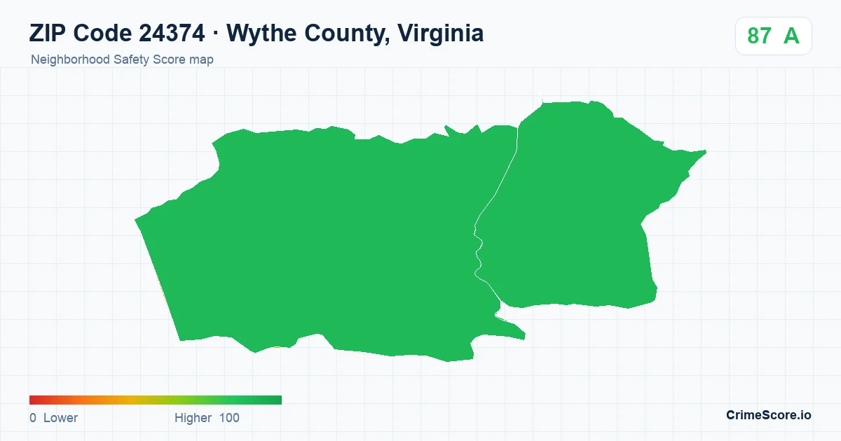 ZIP Code 24374 in Wythe County, Virginia neighborhood Safety Score map