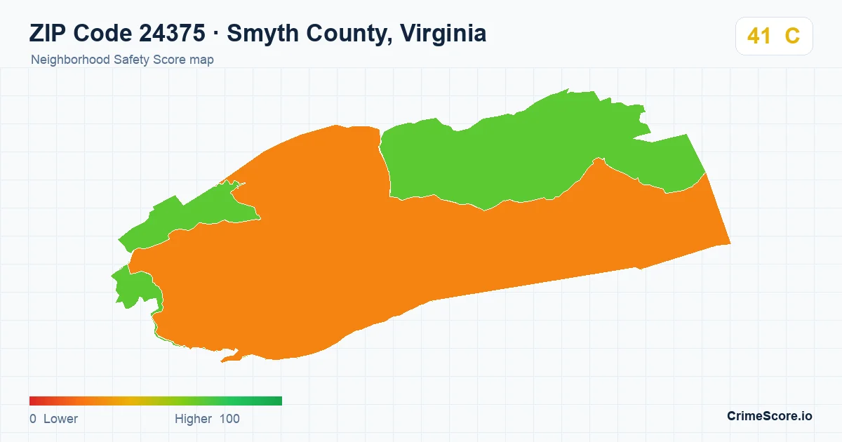 ZIP Code 24375 in Smyth County, Virginia neighborhood Safety Score map