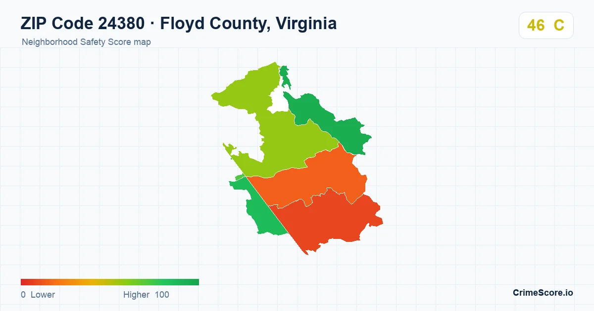 ZIP Code 24380 in Floyd County, Virginia neighborhood Safety Score map