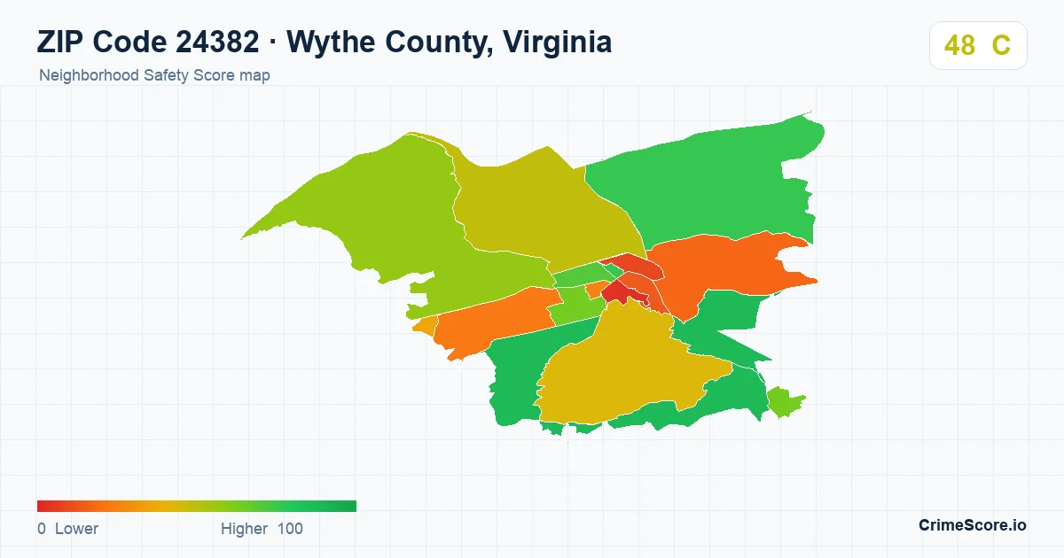 ZIP Code 24382 in Wythe County, Virginia neighborhood Safety Score map