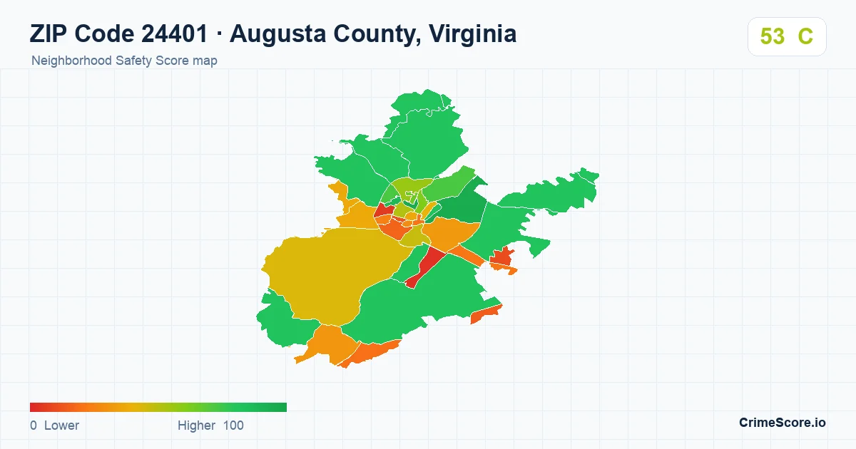 ZIP Code 24401 in Augusta County, Virginia neighborhood Safety Score map
