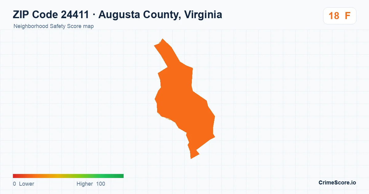 ZIP Code 24411 in Augusta County, Virginia neighborhood Safety Score map