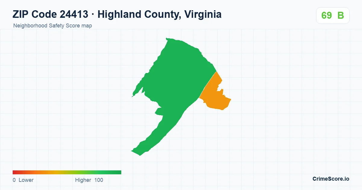 ZIP Code 24413 in Highland County, Virginia neighborhood Safety Score map