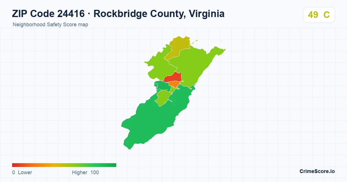 ZIP Code 24416 in Rockbridge County, Virginia neighborhood Safety Score map