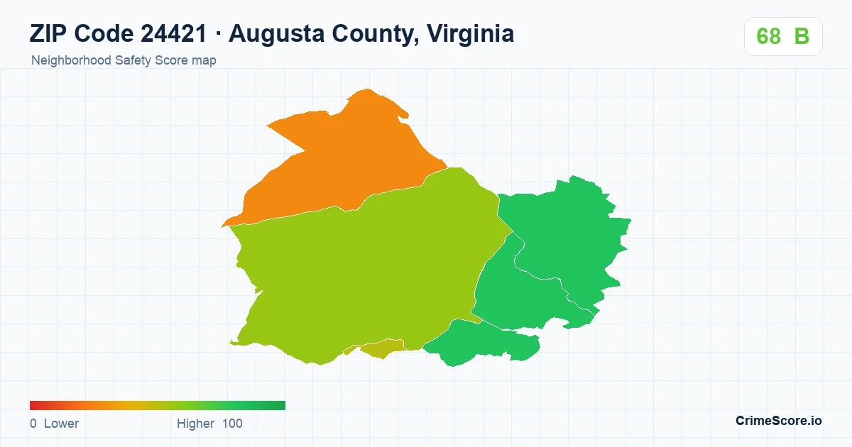 ZIP Code 24421 in Augusta County, Virginia neighborhood Safety Score map
