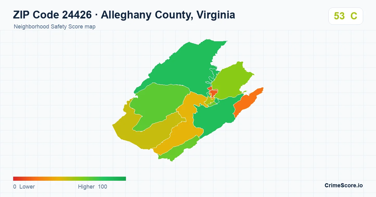 ZIP Code 24426 in Alleghany County, Virginia neighborhood Safety Score map