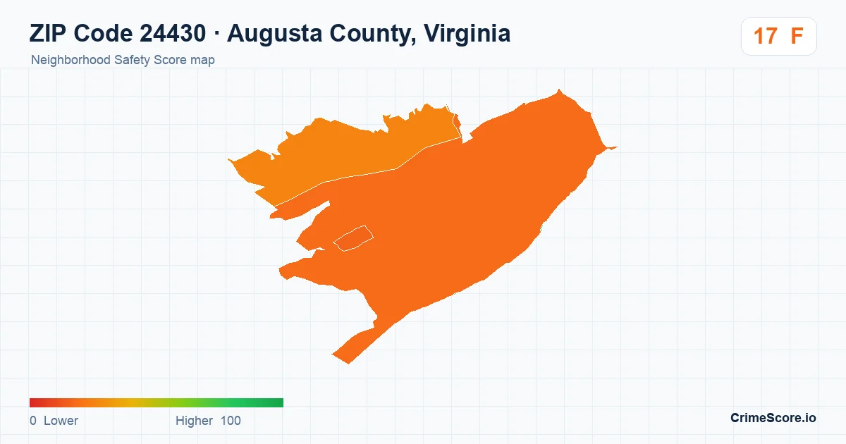 ZIP Code 24430 in Augusta County, Virginia neighborhood Safety Score map