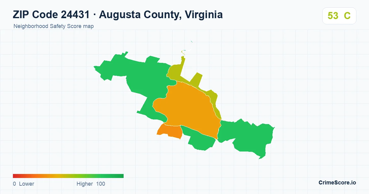 ZIP Code 24431 in Augusta County, Virginia neighborhood Safety Score map