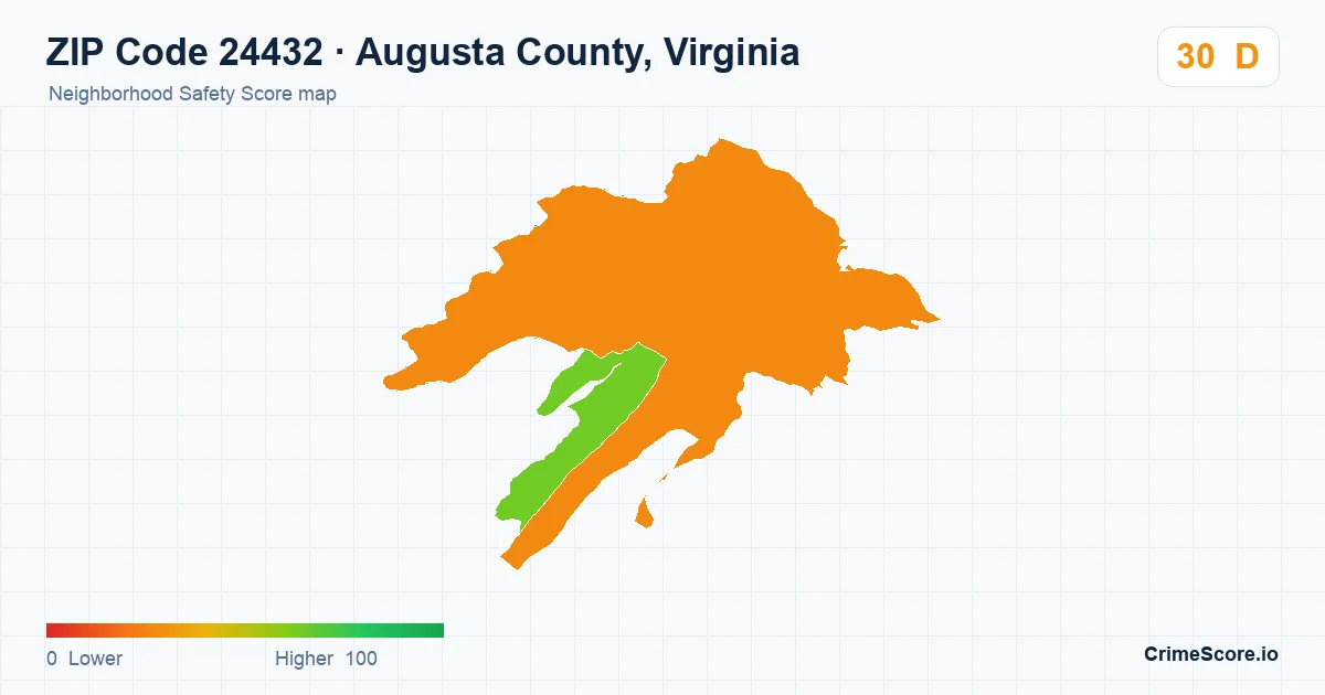 ZIP Code 24432 in Augusta County, Virginia neighborhood Safety Score map