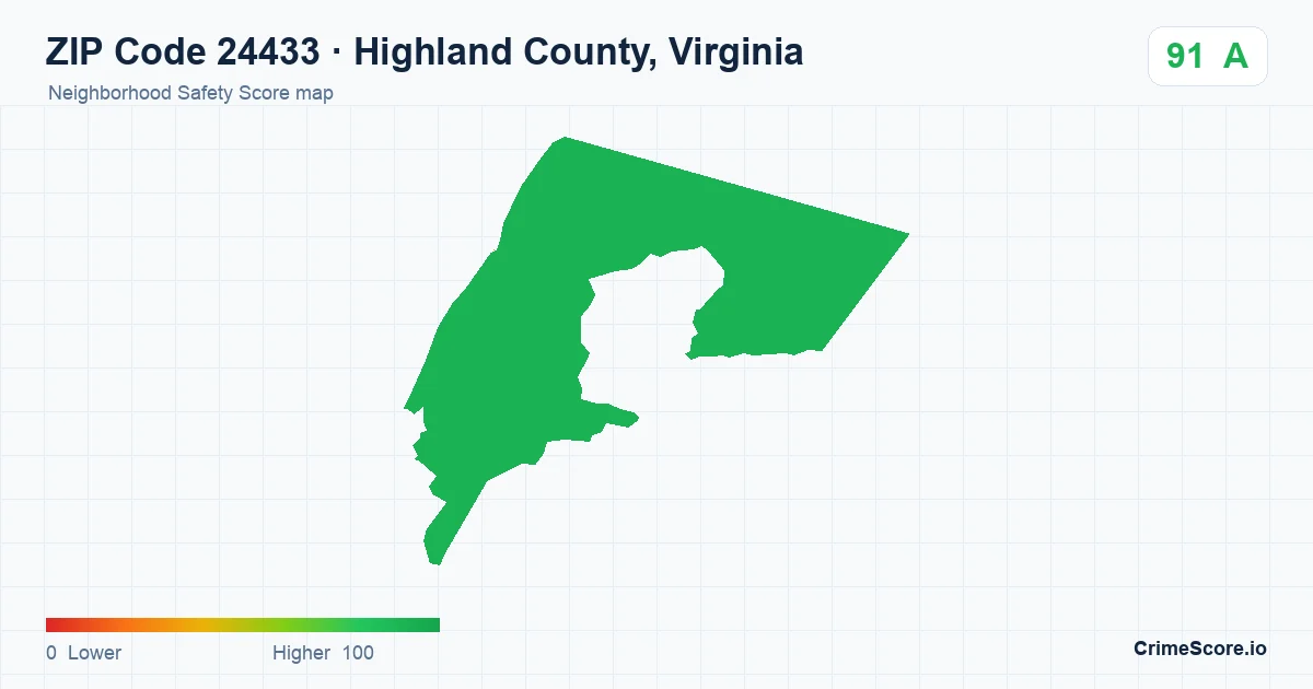ZIP Code 24433 in Highland County, Virginia neighborhood Safety Score map