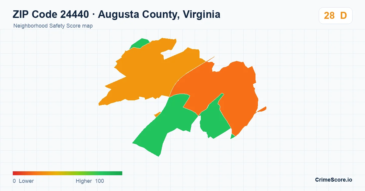 ZIP Code 24440 in Augusta County, Virginia neighborhood Safety Score map