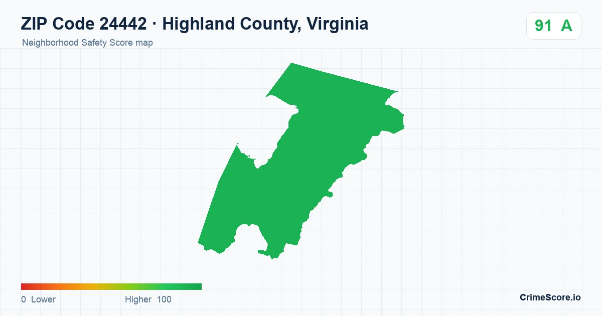 ZIP Code 24442 in Highland County, Virginia neighborhood Safety Score map
