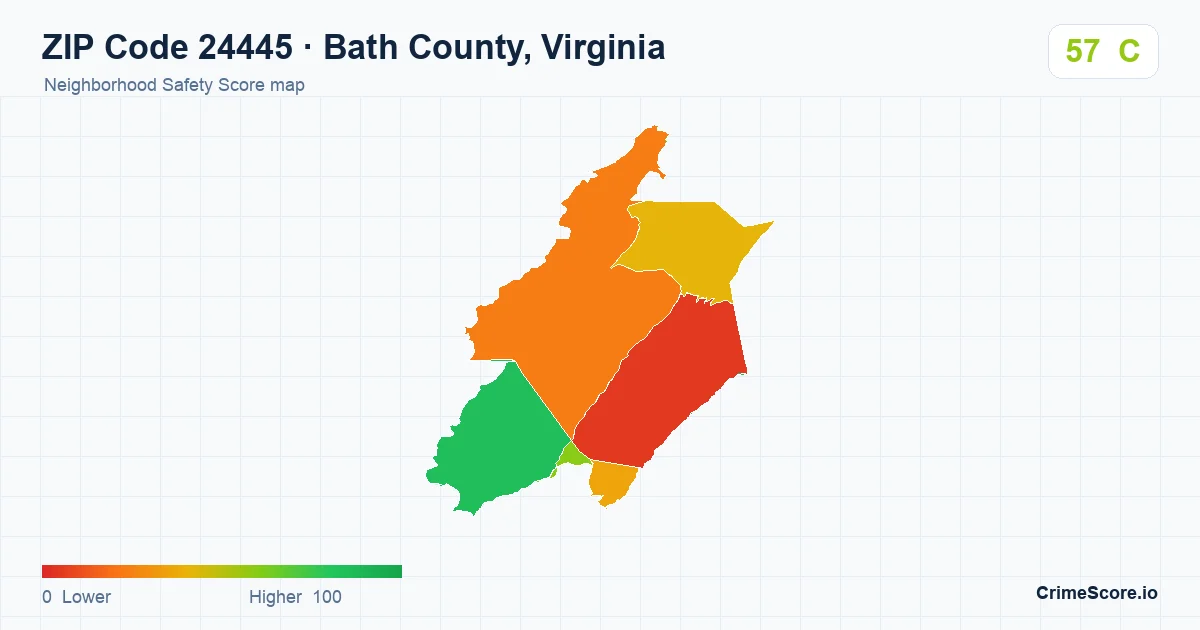 ZIP Code 24445 in Bath County, Virginia neighborhood Safety Score map
