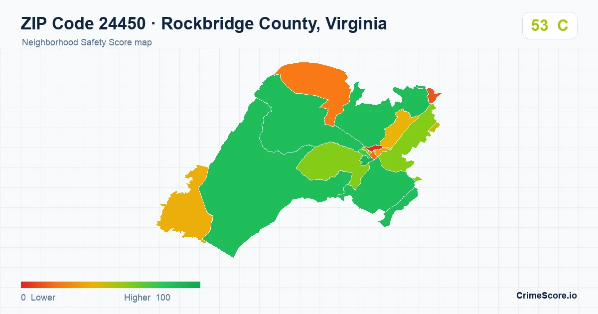 ZIP Code 24450 in Rockbridge County, Virginia neighborhood Safety Score map