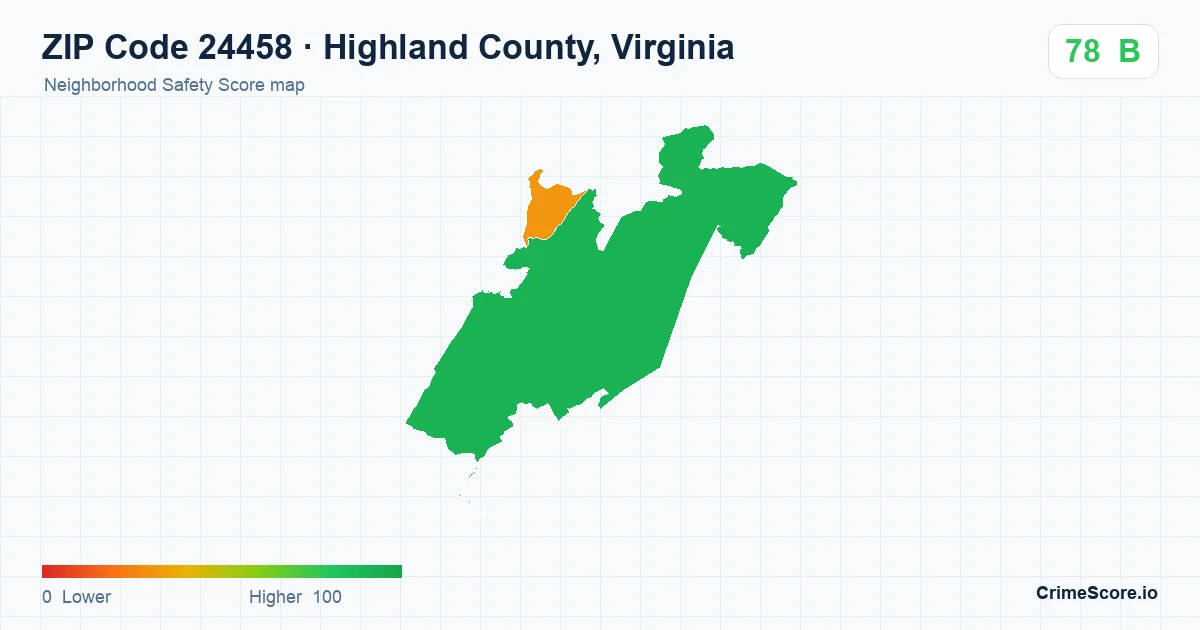 ZIP Code 24458 in Highland County, Virginia neighborhood Safety Score map
