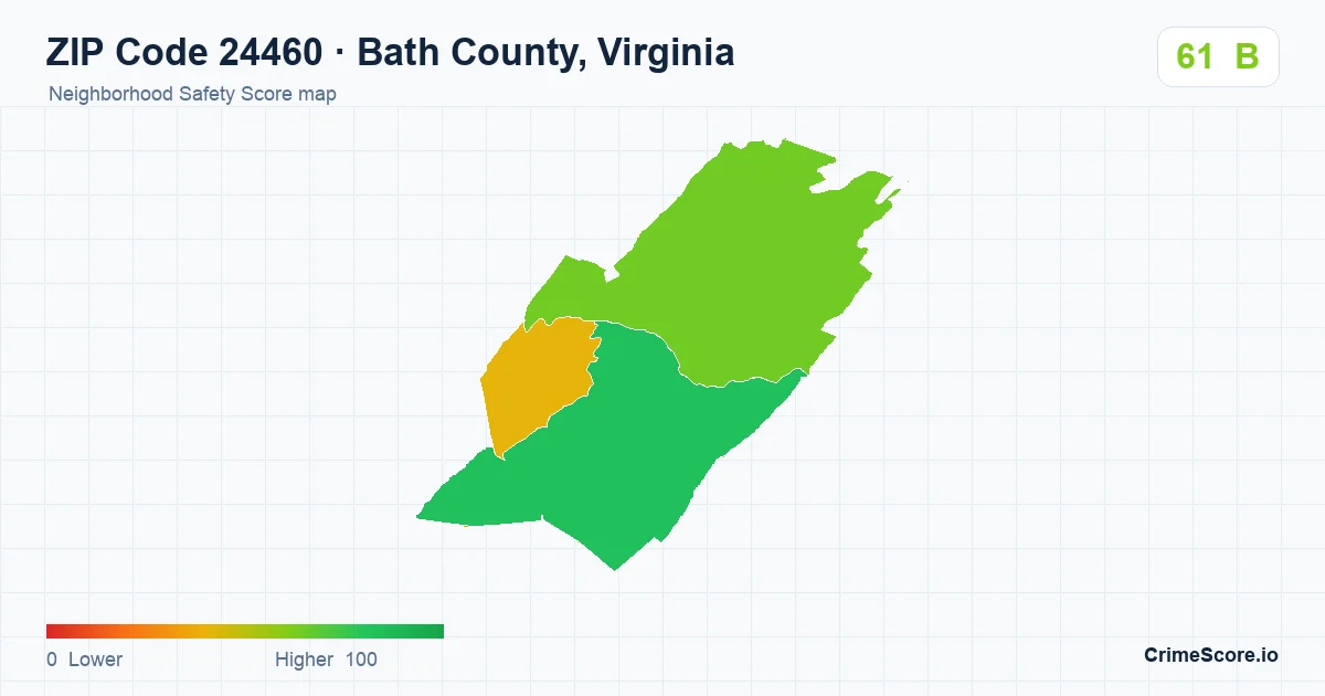 ZIP Code 24460 in Bath County, Virginia neighborhood Safety Score map