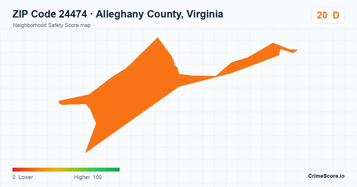 ZIP Code 24474 in Alleghany County, Virginia neighborhood Safety Score map