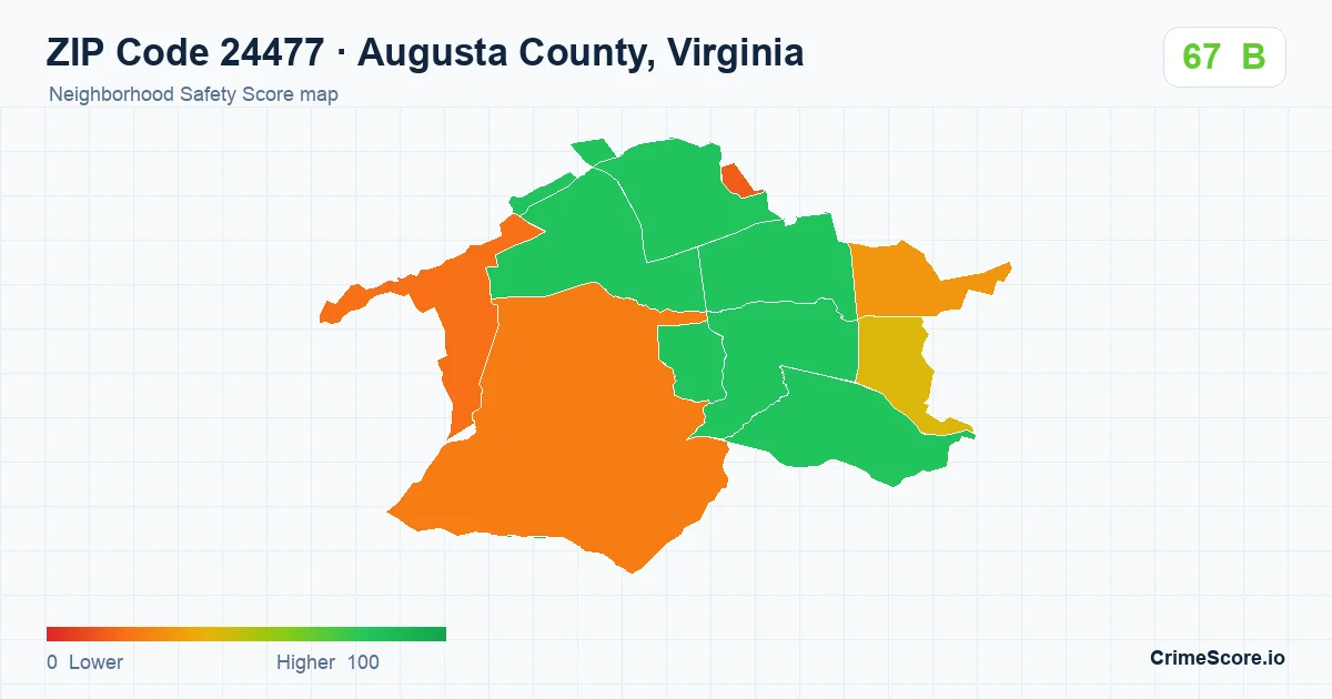 ZIP Code 24477 in Augusta County, Virginia neighborhood Safety Score map