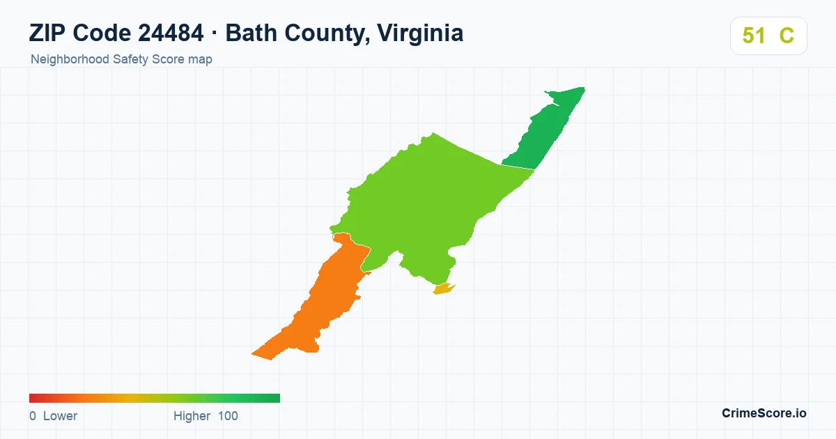 ZIP Code 24484 in Bath County, Virginia neighborhood Safety Score map