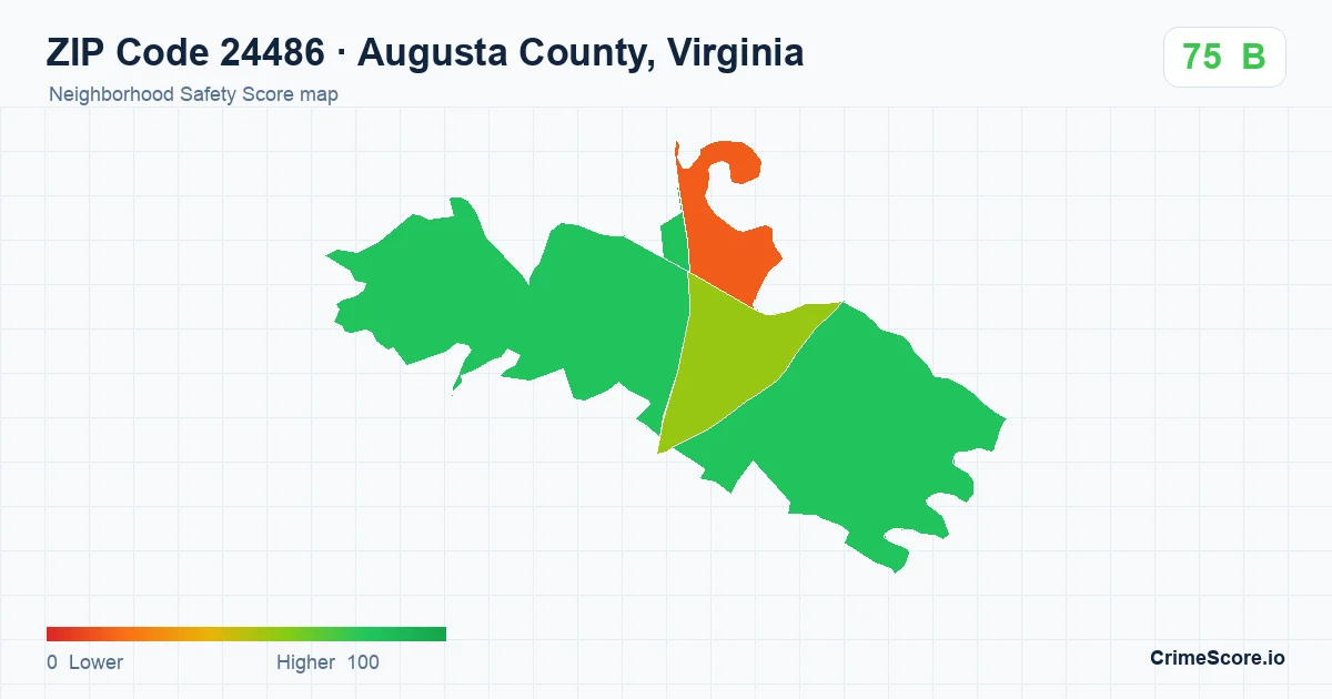 ZIP Code 24486 in Augusta County, Virginia neighborhood Safety Score map