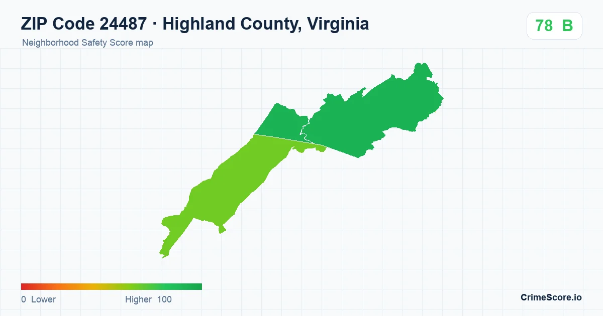 ZIP Code 24487 in Highland County, Virginia neighborhood Safety Score map