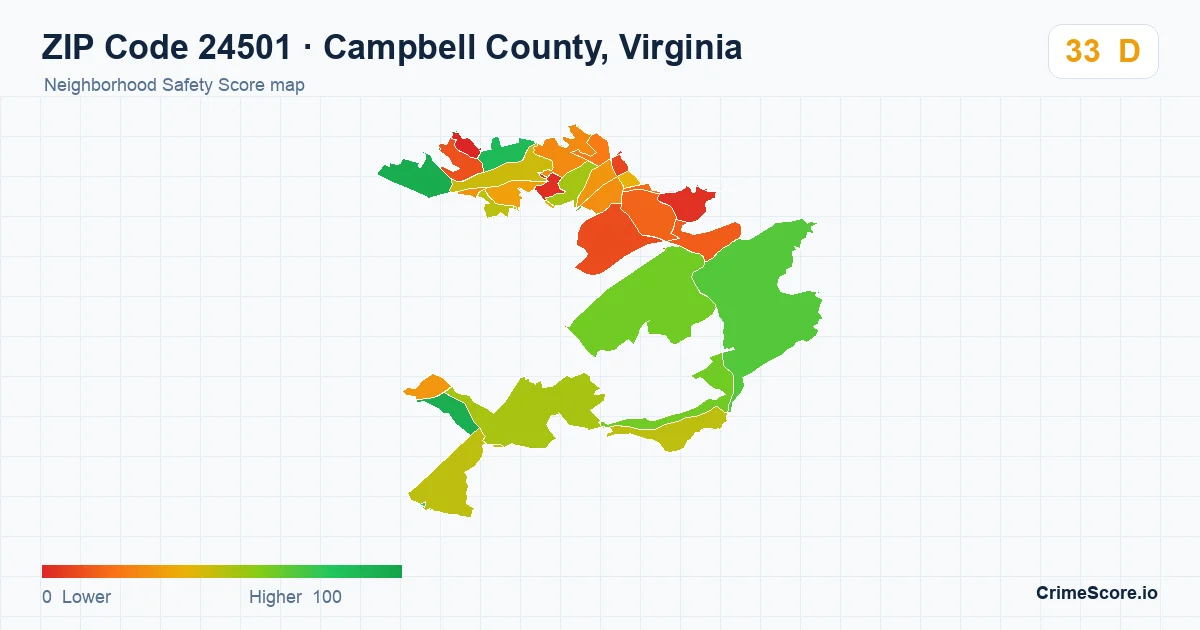 ZIP Code 24501 in Campbell County, Virginia neighborhood Safety Score map