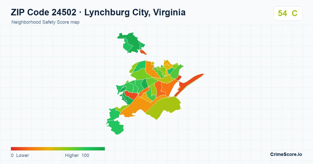 ZIP Code 24502 in Lynchburg City, Virginia neighborhood Safety Score map