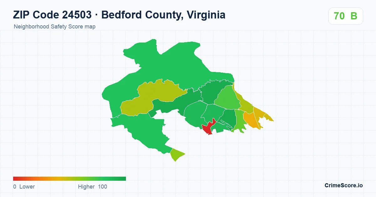 ZIP Code 24503 in Bedford County, Virginia neighborhood Safety Score map