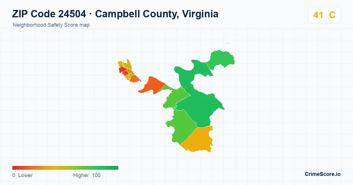ZIP Code 24504 in Campbell County, Virginia neighborhood Safety Score map