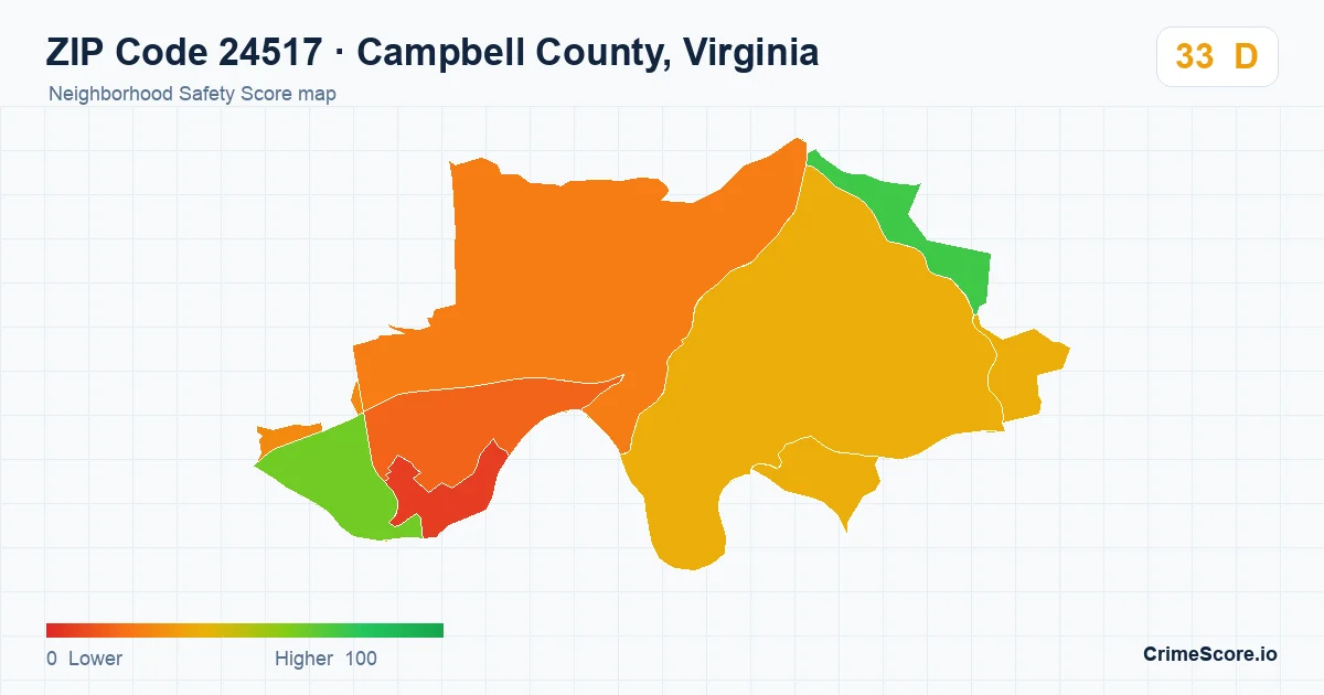 ZIP Code 24517 in Campbell County, Virginia neighborhood Safety Score map