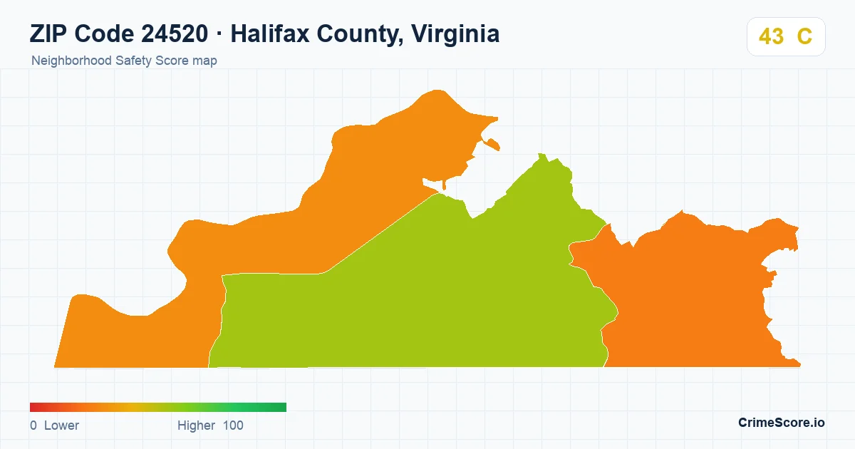 ZIP Code 24520 in Halifax County, Virginia neighborhood Safety Score map