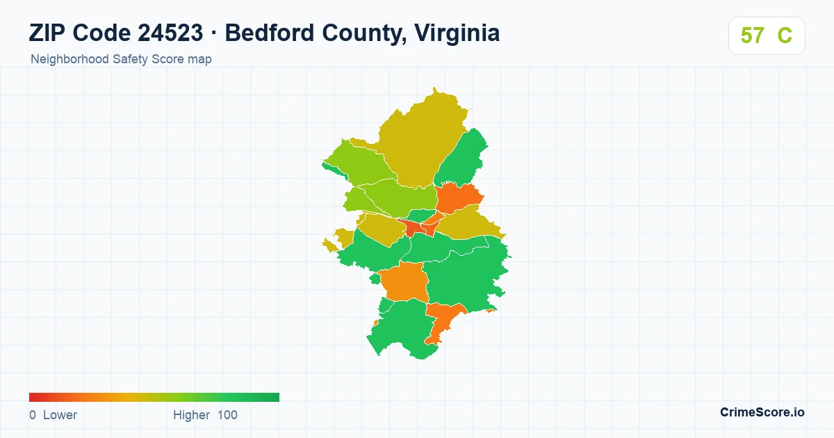 ZIP Code 24523 in Bedford County, Virginia neighborhood Safety Score map