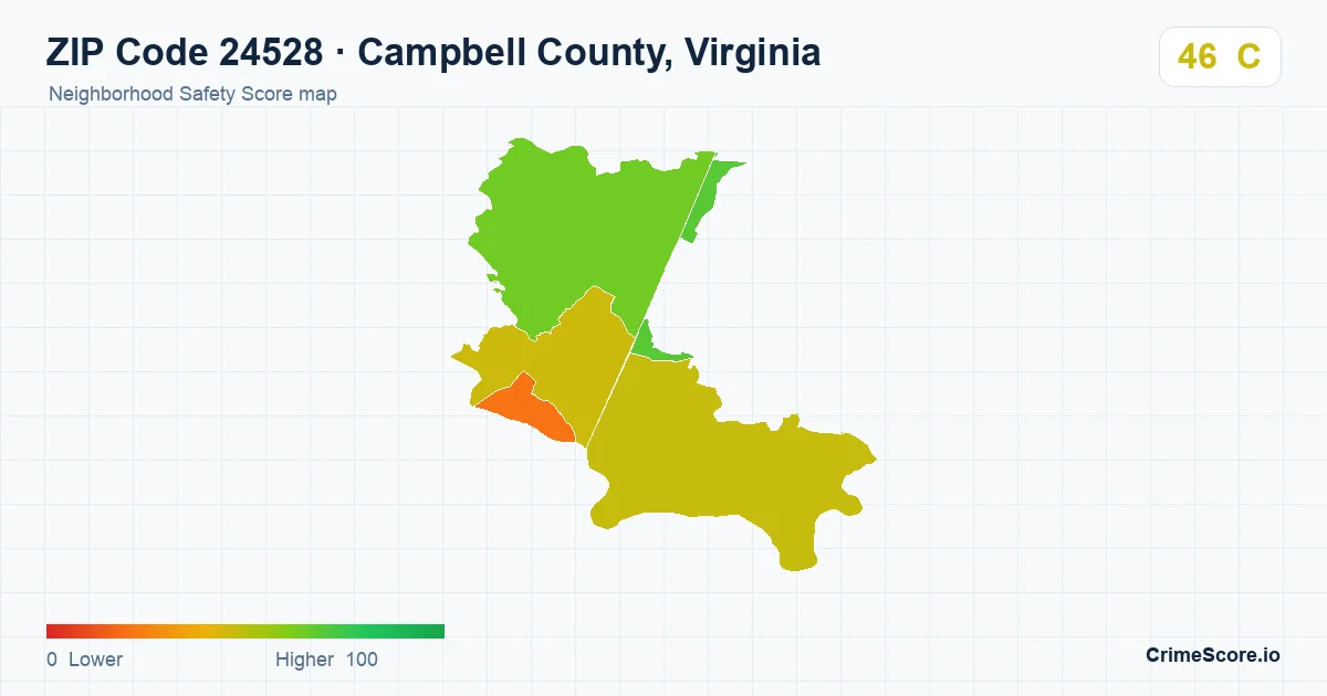 ZIP Code 24528 in Campbell County, Virginia neighborhood Safety Score map
