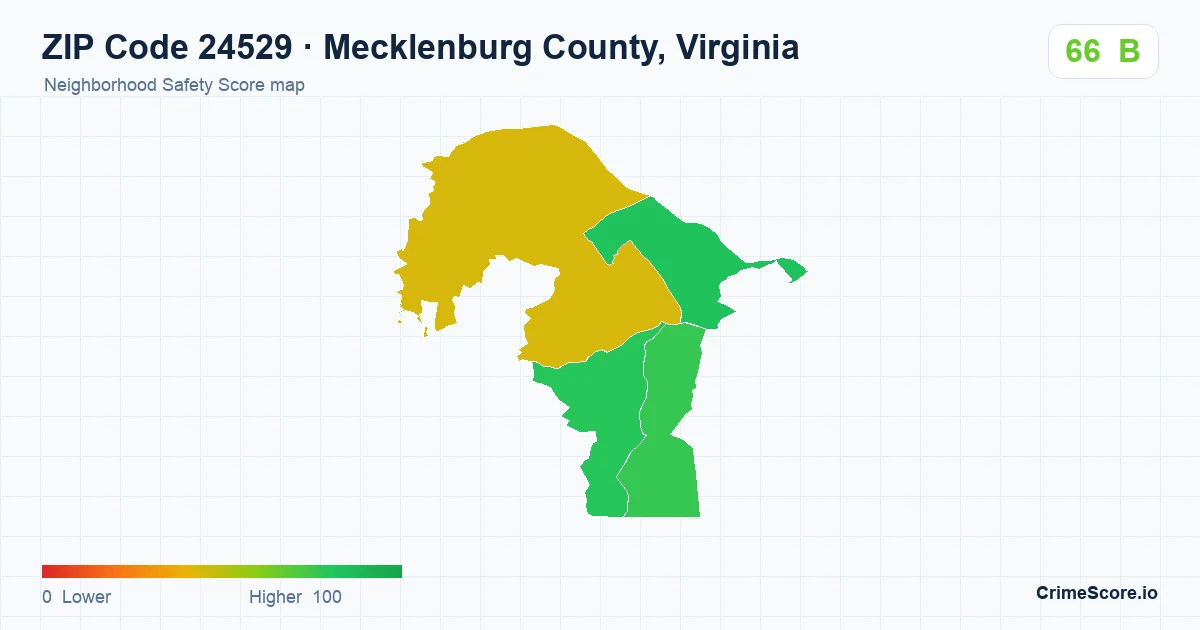 ZIP Code 24529 in Mecklenburg County, Virginia neighborhood Safety Score map