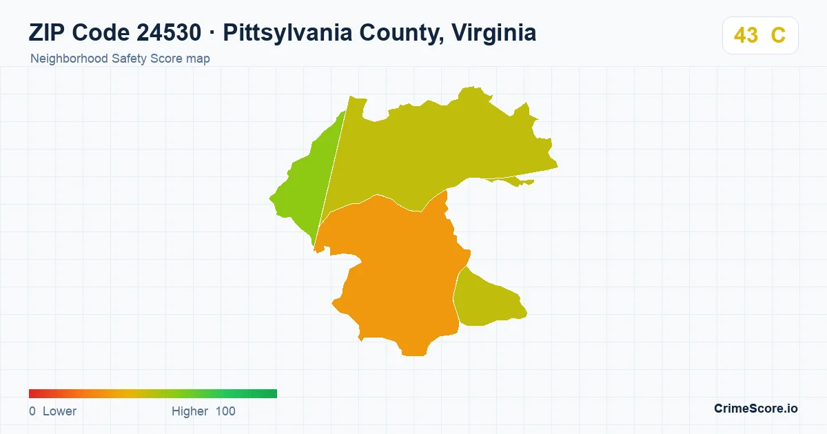 ZIP Code 24530 in Pittsylvania County, Virginia neighborhood Safety Score map